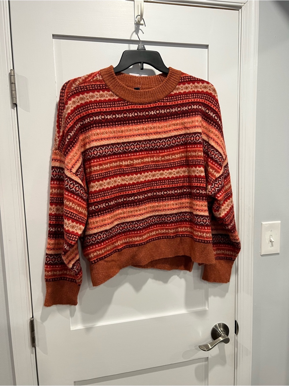 American Eagle Outfitters Rust Multi Fair Isle Crewneck Sweater
